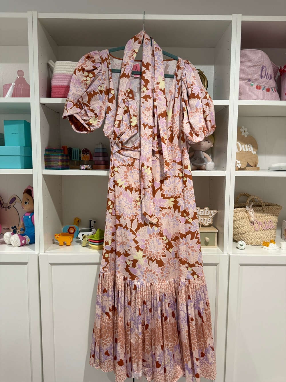 Kate Spade XS Floral Tie-Neck Maxi Dress in Pink and Brown